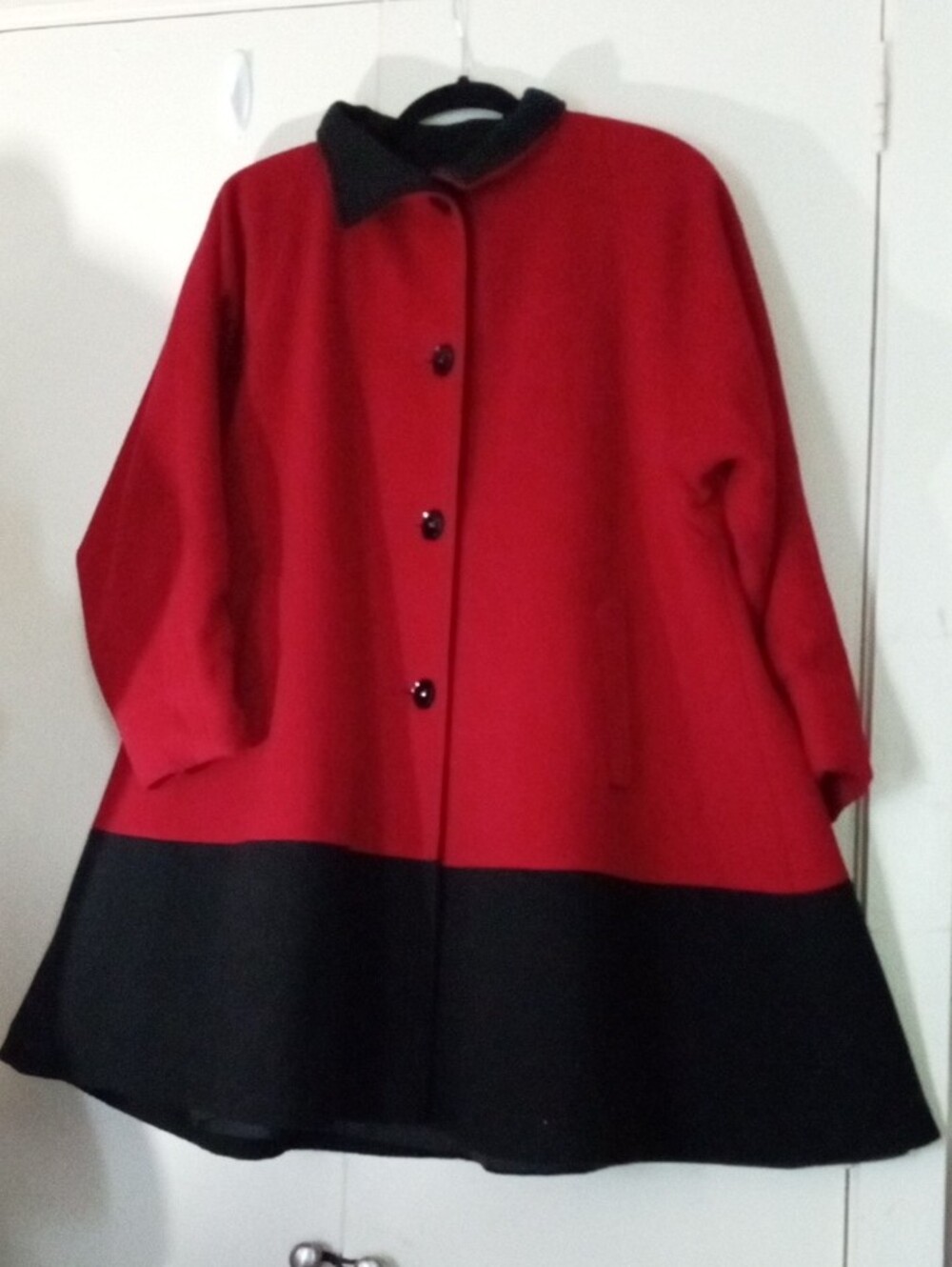 Vintage Projections LTD Wool Swing Coat Red Black Color Block Plus Size 20W